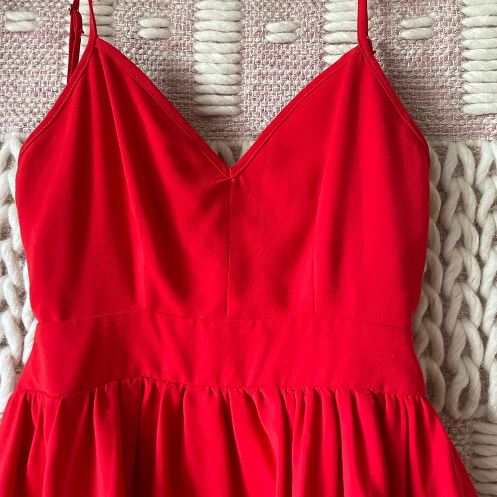 Red Open Back Ruffle Hem Dress - Picture 4 of 6
